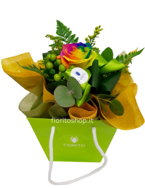 Boule piccola con rosa arcobaleno