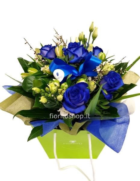 Boule grande con 5 rose blu