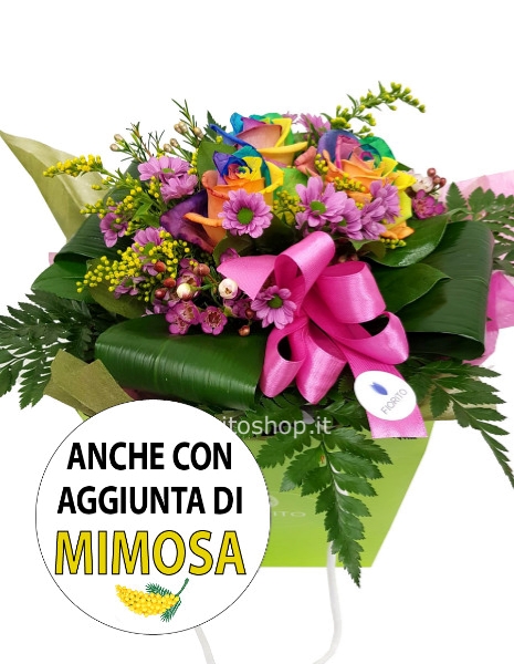 Boule grande con 3 rose arcobaleno