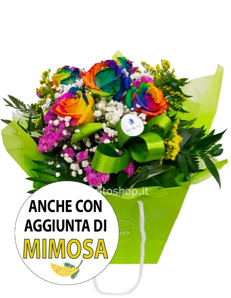 Boule grande con 5 rose arcobaleno