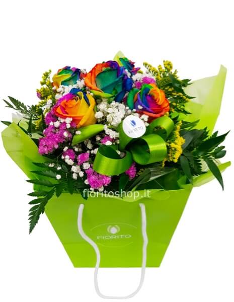 Boule grande con 5 rose arcobaleno