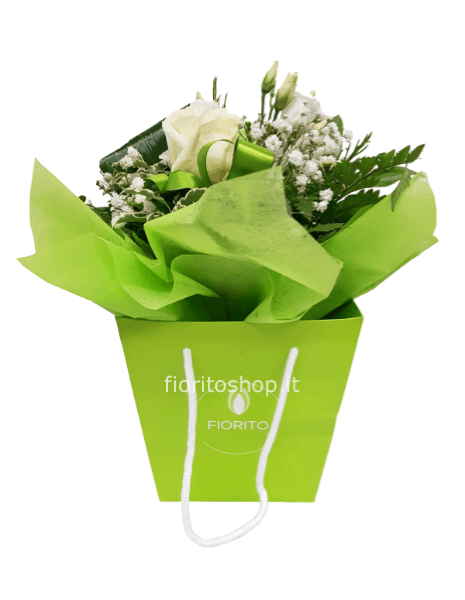 Boule piccola con rosa bianca