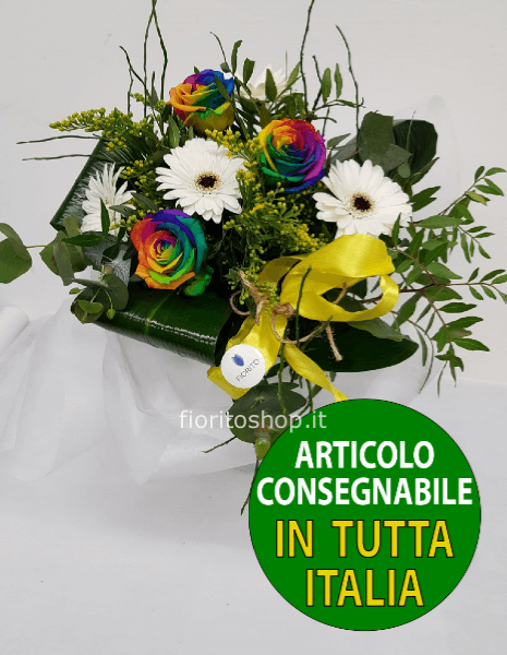 Bouquet con 3 rose arcobaleno