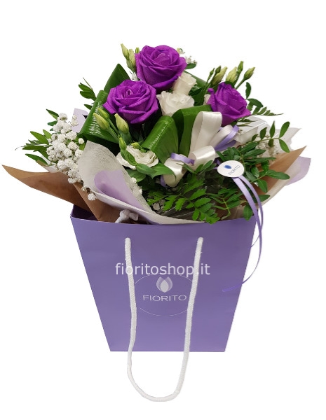 Boule grande con 3 rose viola