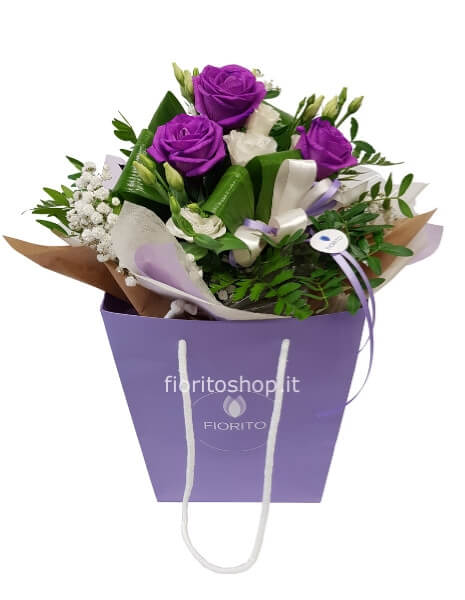 Boule grande con 3 rose viola