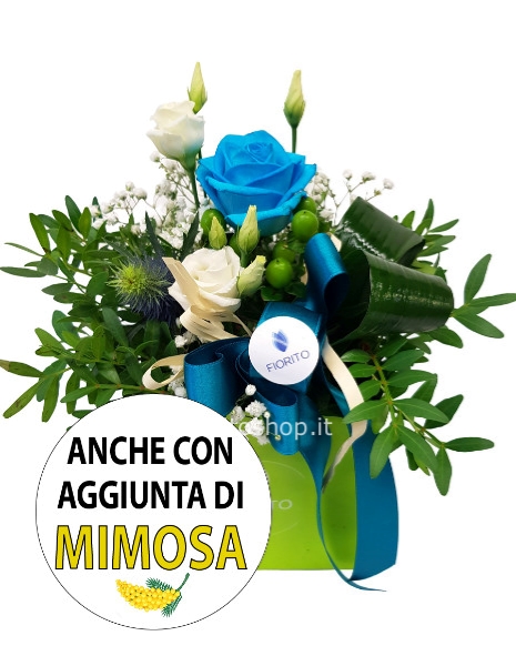 Cubotto con rosa azzurra
