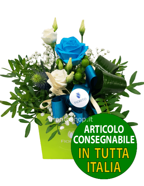 Cubotto con rosa azzurra
