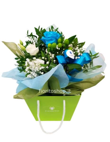 Boule piccola con rosa azzurra