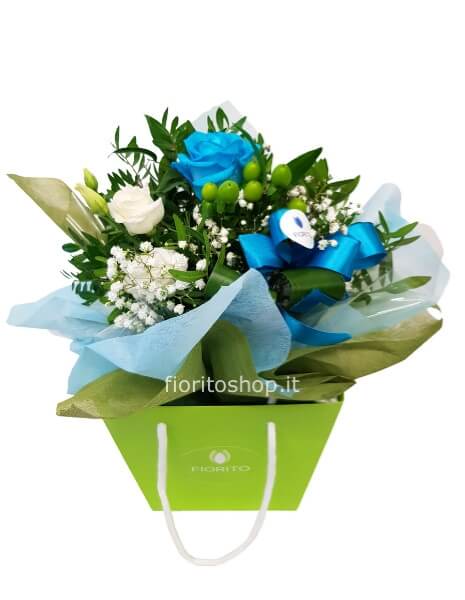 Boule piccola con rosa azzurra