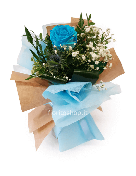 Bouquet con rosa azzurra
