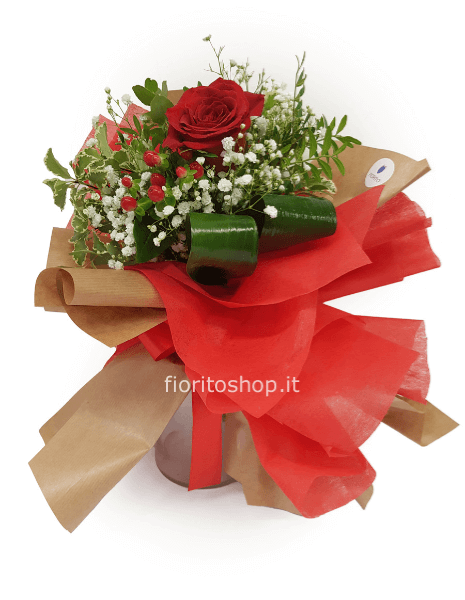 Bouquet con rosa rossa