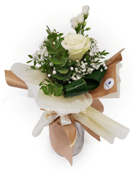 Bouquet con rosa bianca
