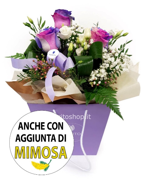 Boule grande con 3 rose arcobaleno