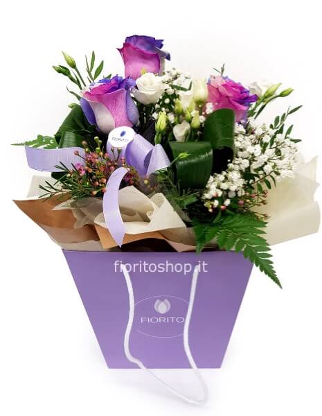 Boule grande con 3 rose arcobaleno